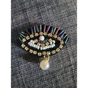 Beaded Rhinestone Eyeball Applique 2"x 1.5" Sew On